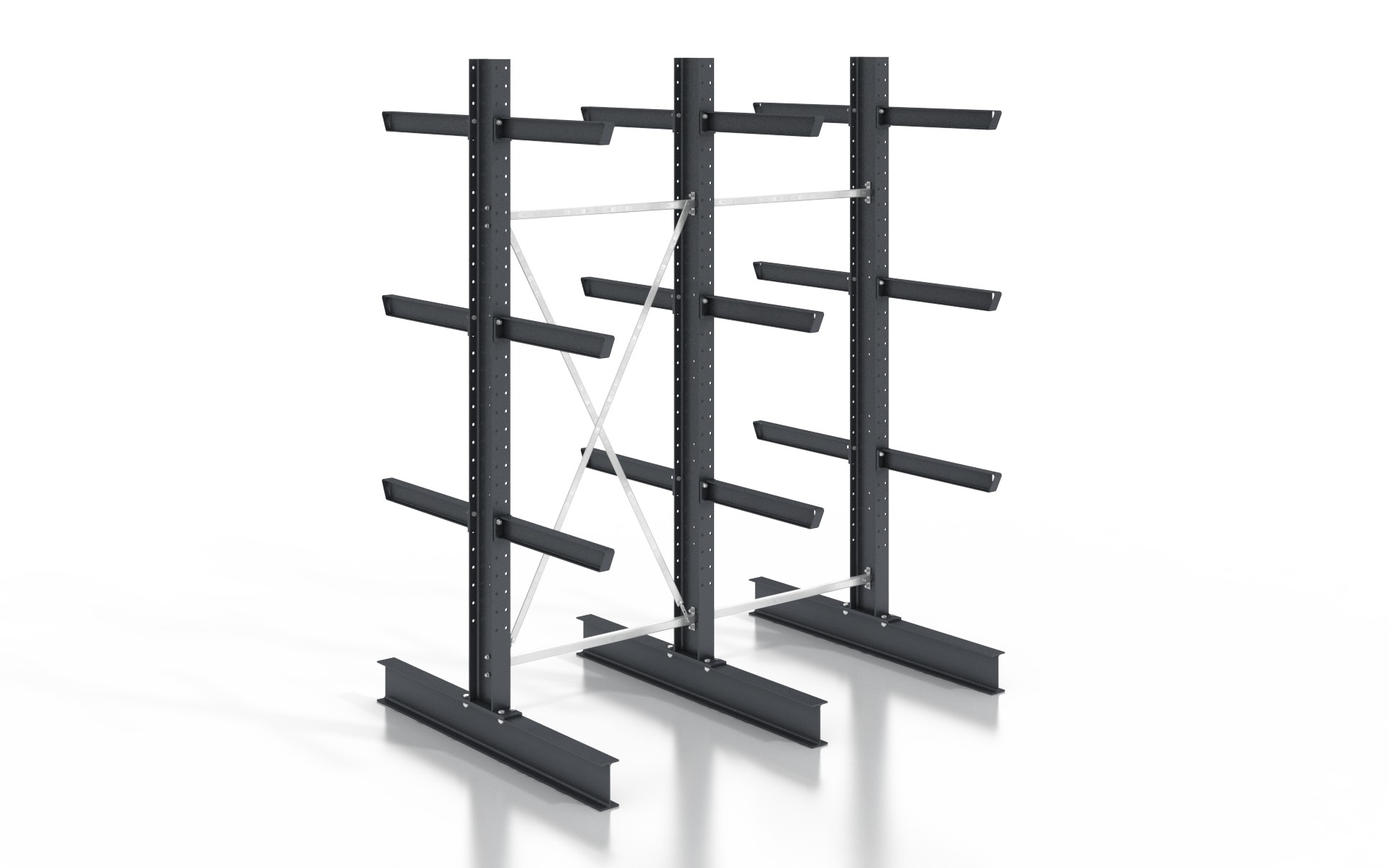 Kragarmregal doppelseitig 2,56 m – 255 cm | 80 cm Nutztiefe | 500 kg pro Arm | BLT